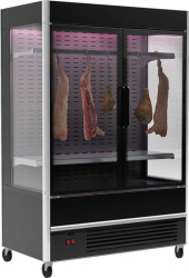 Холодильная горка мясная Carboma FC20-07 VV 1,3-3 X7 (распашные двери структурный стеклопакет, 9005 цвет черный)