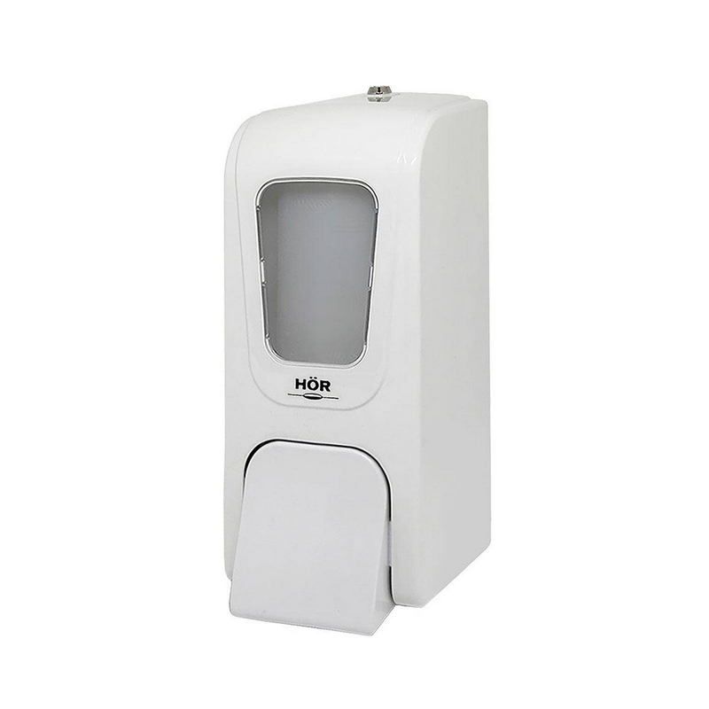 Дозатор для жидкого мыла Hor БИЗНЕС X7 нажимной 0, 7л, корпус белый, стекло прозрачное, кнопка белая