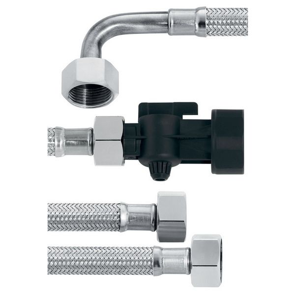 Комплект шлангов Brita Professional №3: Вход. с запорным краном G1 -G3/4 + Вых. G3/4 -G3/4 с коленом, DN13, 2 метра, мет.оплетка