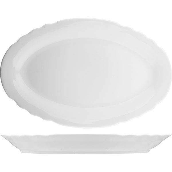 Блюдо Дулево овальное фигурный край; 0,9л; H40, L365, B225мм, фарфор, белый