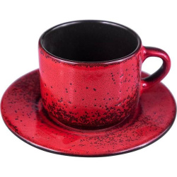 Чайная пара Борисовская Керамика «Млечный путь красный»; 200мл; D15,5см, фарфор,  красный, черный