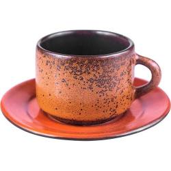 Кофейная пара Борисовская Керамика «Млечный путь оранжевый»; 80мл, фарфор, оранжевый, черный