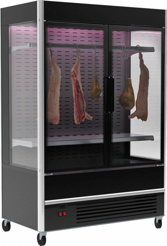 Холодильная горка мясная Carboma FC20-07 VV 1, 0-3 X7 (распашные двери структурный стеклопакет, 9005 цвет черный)