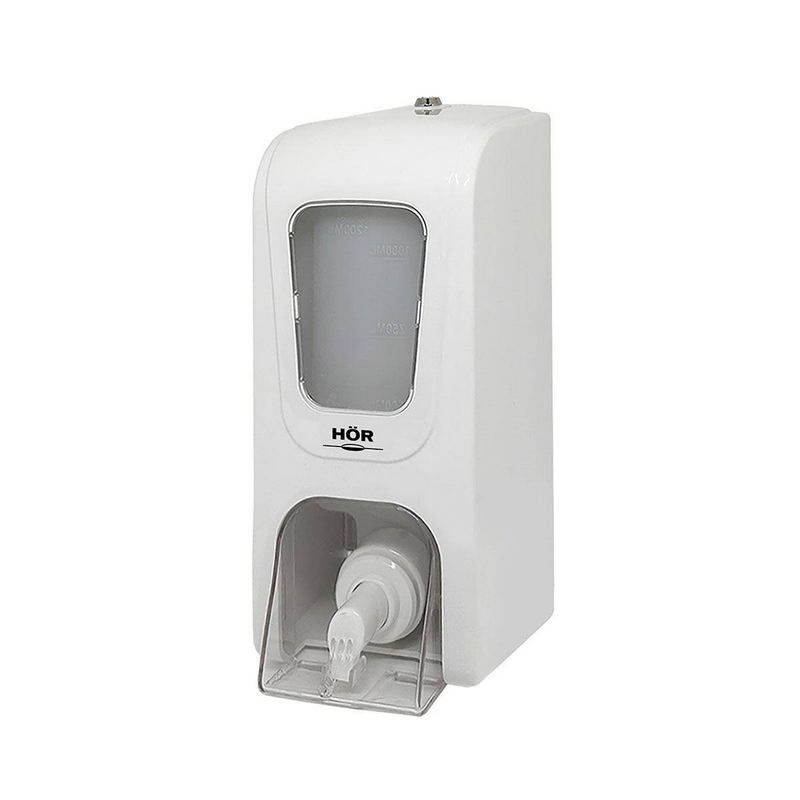 Дозатор для жидкого мыла Hor БИЗНЕС X12 нажимной 1, 2л, корпус белый, стекло и кнопка прозрачные