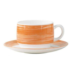 Чашка Arcoroc Brush 190 мл оранжевый край (блюдце C3787)