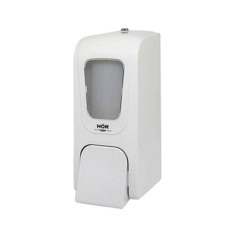 Дозатор для жидкого мыла Hor БИЗНЕС X12 нажимной 1, 2л, корпус белый, стекло прозрачное, кнопка белая