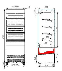 Холодильная горка гастрономическая Carboma FC18-06 VM 0,7-2 цвет по схеме (стандарт)